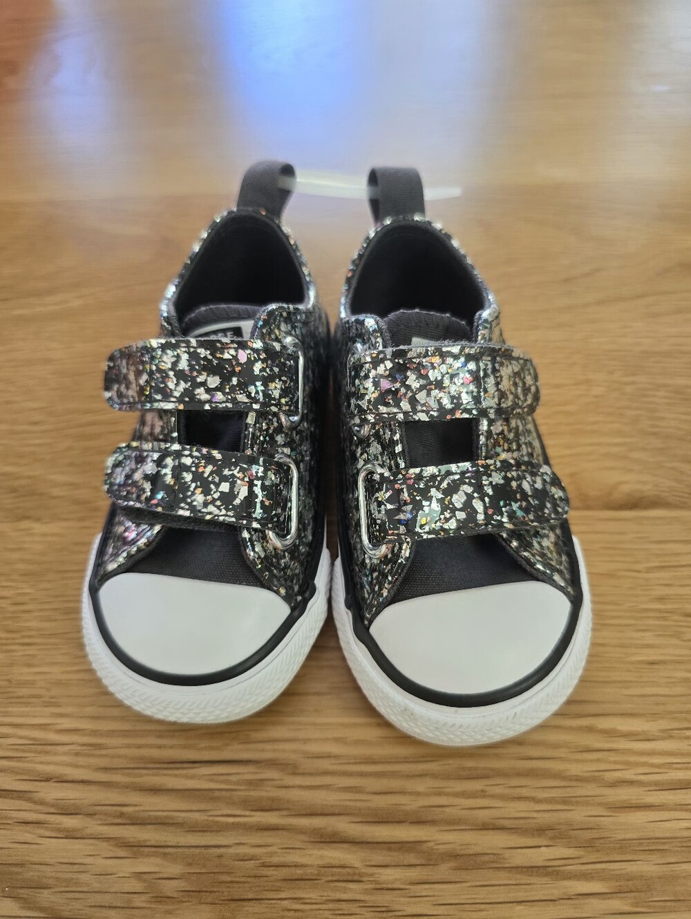 New Converse Kids Glitter Velcro Sneakers - Black with Multicolor Sparkle